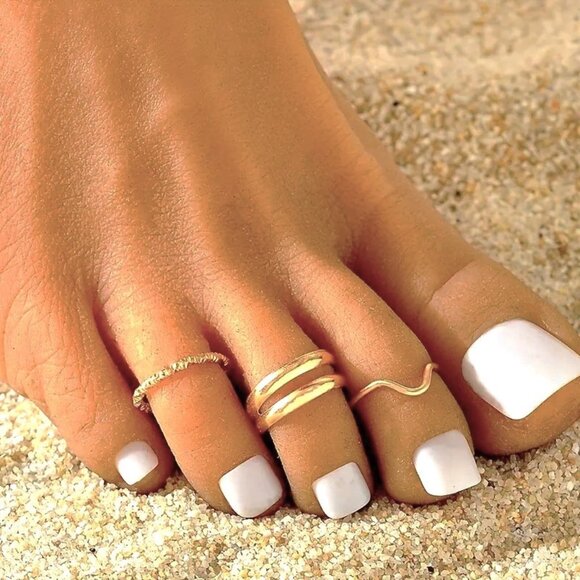 3 Toe Rings Foot Jewelry Minimalist Gold Adjustable Beach Summer Hippie Boho - Picture 1 of 4